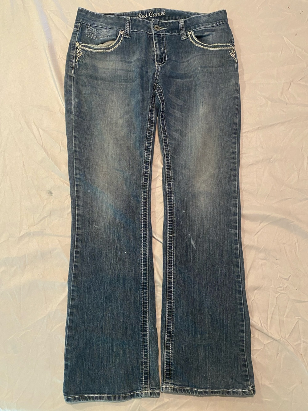 Red Camel Rhinestone Embellished Bootcut Jeans Size 13 Floral Trim Y2K Western